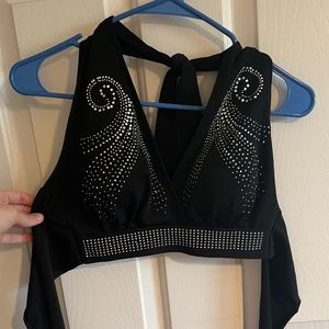 Swirl Studded Halter Dance Top - BLACK / SILVER